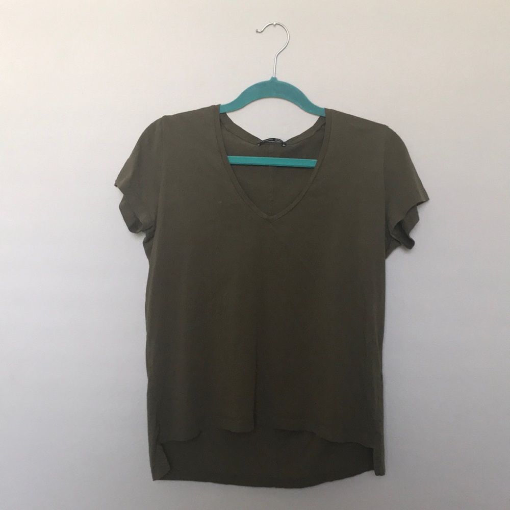Green Zara shirt low v-neck